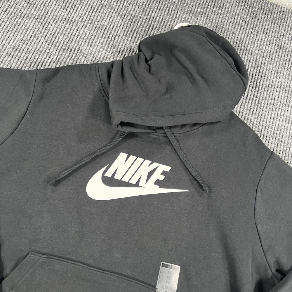 Nike Hoodie Womens 1X Black Plus Size Fleece Pullover Big Swoosh Logo Sportswear